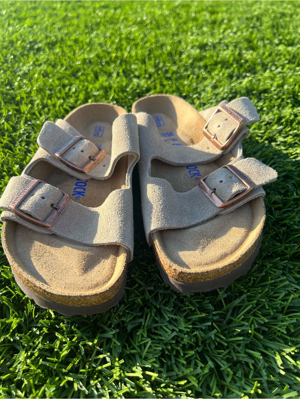 Birkenstock Women's Double-Buckle Suede Slide Sandals in Tan